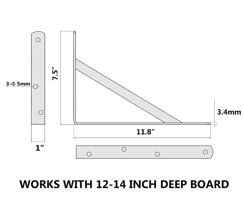 NEODROP 8-Pack 12 Inch Heavy Duty Shelf Brackets  Large Wall Bracket for Garage Kitchen Floating Shelves  Black Powder-Coated Steel - Image 2